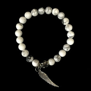Crystal Bracelet Howlite - Angel Wing Charm